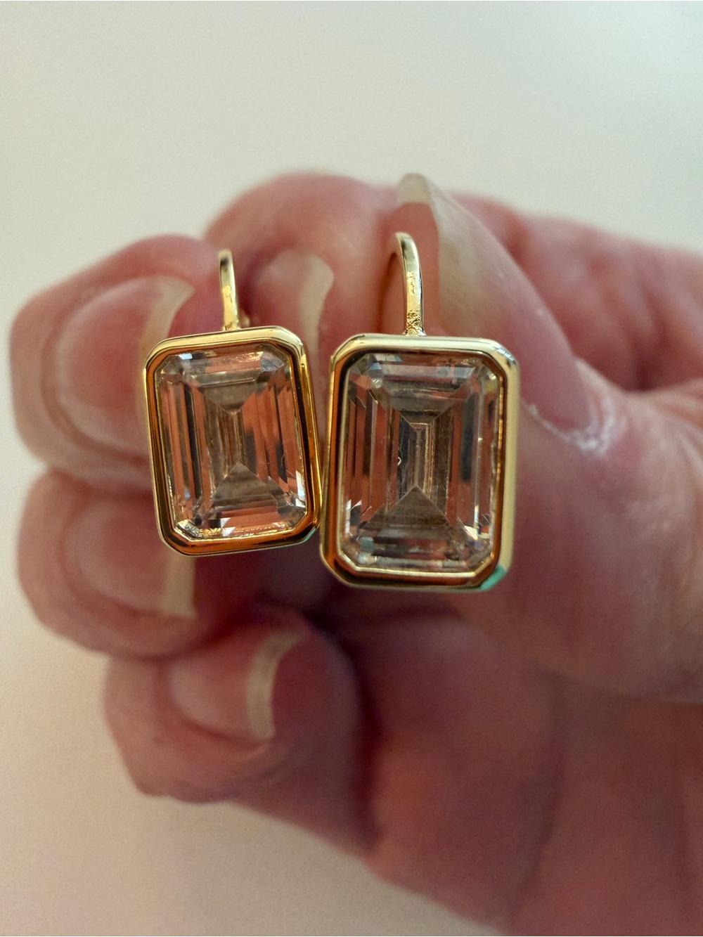 New - Bezel set Clear Cubic Zirconia Earrings - 14k gold plated over brass - Picture 2 of 5
